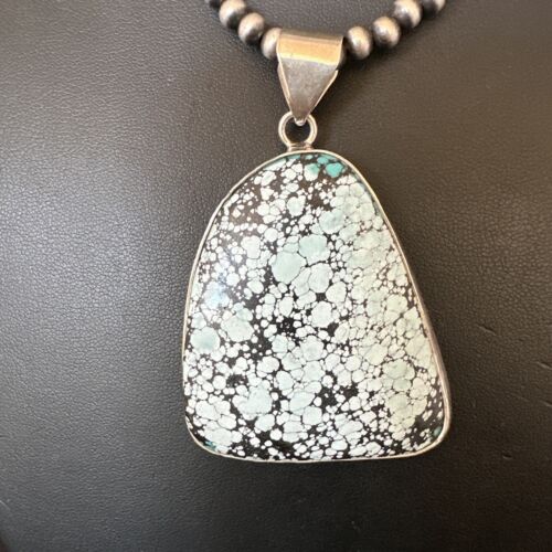 Men's Navajo Blue Spiderweb Turquoise Pendant Necklace | Sterling Silver | Native American Handmade | 16232