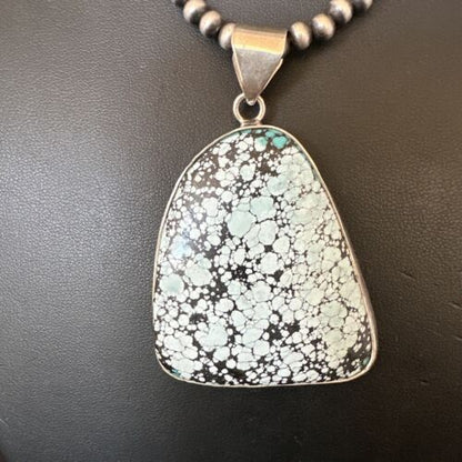 Men's Navajo Blue Spiderweb Turquoise Pendant Necklace | Sterling Silver | Native American Handmade | 16232