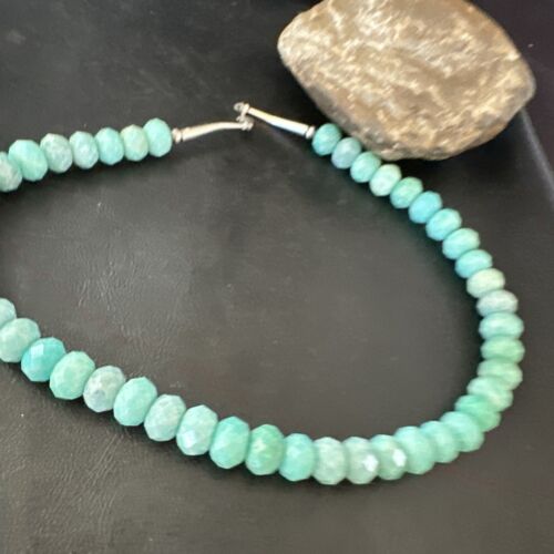 Navajo Sterling Silver Amazonite Bead Necklace | 12mm | 18" | Authentic Native American Handmade | 17302