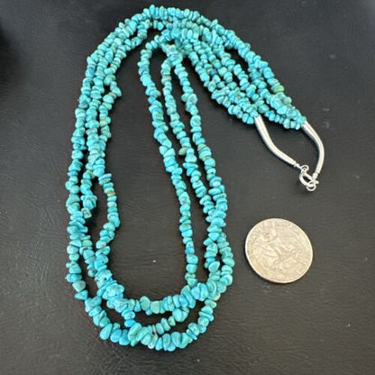 Navajo Blue Kingman Nugget Turquoise Necklace | Sterling Silver | 20" | Authentic Native American Handmade | 17463