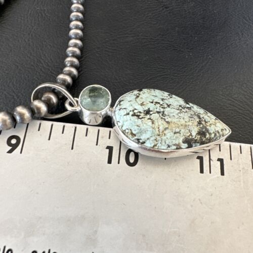 Navajo Dry Creek Turquoise Topaz Pendant Necklace | Sterling Silver | Authentic Native American Handmade | 16443