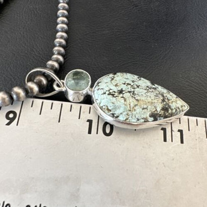 Navajo Dry Creek Turquoise Topaz Pendant Necklace | Sterling Silver | Authentic Native American Handmade | 16443