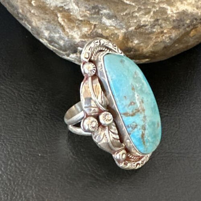 Navajo Blue Kingman Turquoise Ring | Sterling Silver | Sz 10 | Authentic Native American Handmade | 15664