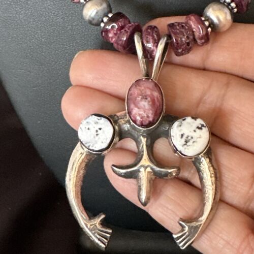 Navajo Purple Spiny Oyster White Buffalo Naja Pendant | Sterling Silver | Authentic Native American Handmade | 15025