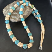 Santo Domingo Blue Nugget Turquoise Necklace | Sterling Silver | 28" | Authentic Native American Handmade | 15292