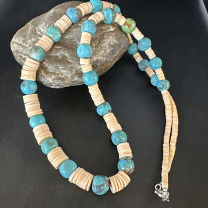 Santo Domingo Blue Nugget Turquoise Necklace | Sterling Silver | 28" | Authentic Native American Handmade | 15292