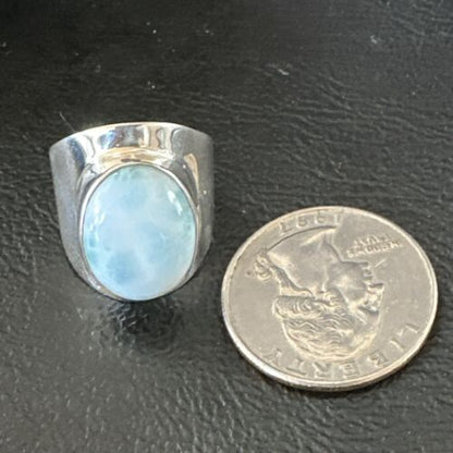 Navajo Blue Larimar Ring | Sterling Silver | Sz 7.5 | Authentic Native American Handmade | 17667