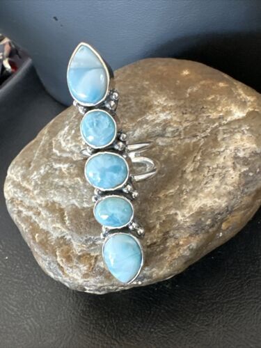 Navajo Blue Larimar Multi-Stone Ring | Authentic Native American Sterling Silver | Multi-Stone | Sz 7 | 15944
