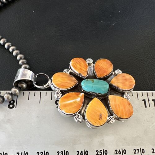 Navajo Blue Turquoise | Spiny Oyster Pendant Necklace | Sterling Silver | Multi-Stone | 16860