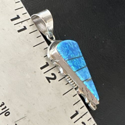 Navajo Arrowhead Blue Opal Inlay Pendant Necklace | Sterling Silver | Authentic Native American Handmade | 15677