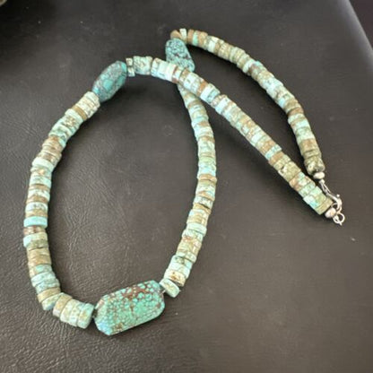 Navajo Turquoise Nugget Heishi Bead Necklace | Sterling Silver | Authentic Native American Handmade | 20" | 17143