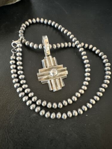 Men's Zia Pendant Necklace | Navajo Pearls | Sterling Silver | Authentic Native American Handmade | 16424
