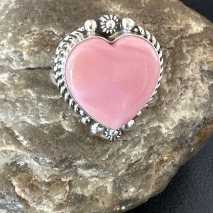 Navajo Pink Conch Heart Ring | Handmade | Sz 9 | 16041