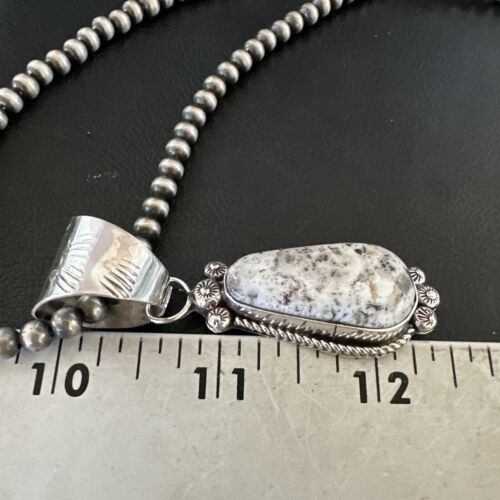 Men's White Buffalo Turquoise Pendant Necklace | Navajo Pearl Sterling Silver | 17045