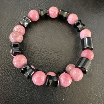 Navajo Pink Rhodochrosite Memory Wire Bracelet | Stainless Steel | Authentic Native American Handmade | 17624