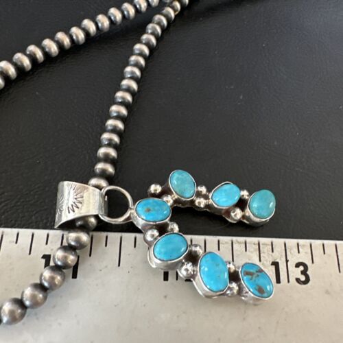 Navajo Horseshoe Naja Kingman Turquoise Pendant Necklace | Sterling Silver | Authentic Native American Handmade | 15749