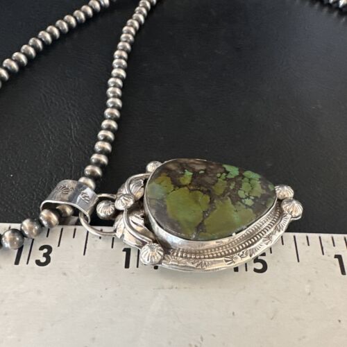 Navajo Green Turquoise Necklace | Sterling Silver | Authentic Native American Handmade | 15038