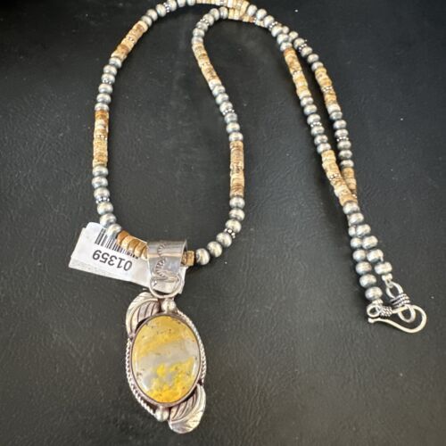 Navajo Bumblebee Jasper Pendant Necklace | Sterling Silver | Authentic Native American Handmade | 01359