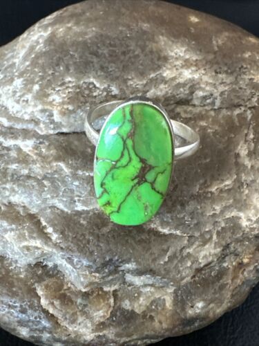 Navajo Green Mojave Turquoise Ring | Sterling Silver | Adjustable Sz 10 | Authentic Native American Handmade | 15711 - Masha USA