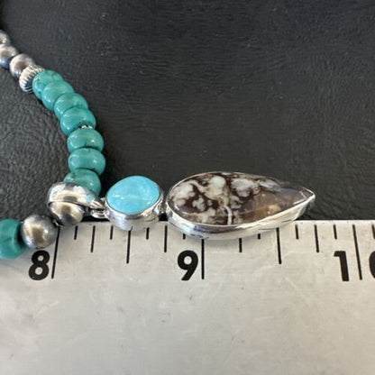 Navajo Wild Horse | Blue Kingman Turquoise Pendant Necklace | Sterling Silver | Authentic Native American Handmade | 17574