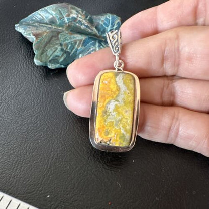 Navajo Bumblebee Jasper Pendant Necklace | Sterling Silver | Authentic Native American Handmade | 15964