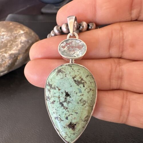 Navajo Dry Creek Turquoise Topaz Pendant Necklace | Sterling Silver | Authentic Native American Handmade | 16445