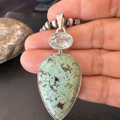 Navajo Dry Creek Turquoise Topaz Pendant Necklace | Sterling Silver | Authentic Native American Handmade | 16445