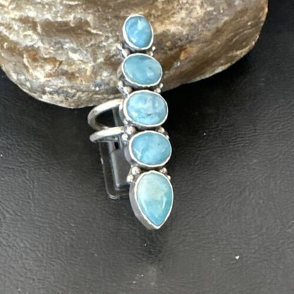 Navajo Blue Larimar Multi-Stone Ring | Authentic Native American Sterling Silver | Multi-Stone | Sz 8.5 | 15969