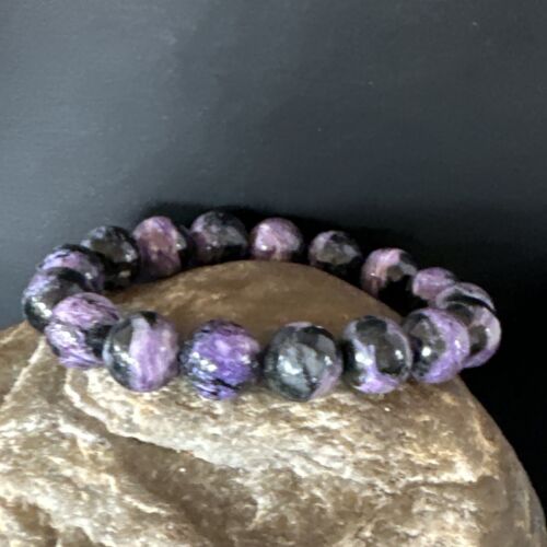 Navajo Purple Sugilite Stretch Bead Bracelet | 12mm | Sterling Silver | Authentic Native American Handmade | 15238