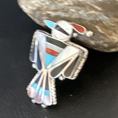 Zuni Turquoise Onyx Peyote Bird Inlay Ring | Sterling Silver | Sz 7 | Authentic Native American Handmade | 15390