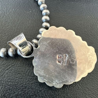 Navajo Orange Spiny Oyster Heart Pendant Necklace | Sterling Silver | Authentic Native American Handmade | 16294 - Masha USA