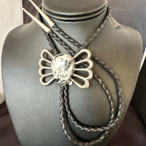 Men's Bolo Tie | White Buffalo Turquoise | Sterling Silver | Navajo | Authentic Native American Handmade | 16798