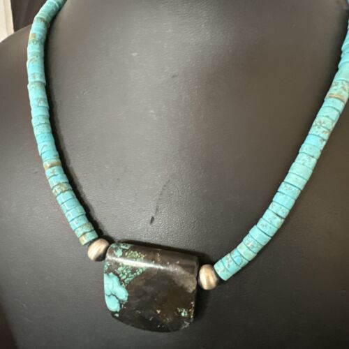 Navajo SpiderWeb Turquoise Heishi Pearls Necklace | Sterling Silver | 20" | 17030