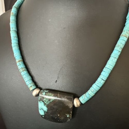 Navajo SpiderWeb Turquoise Heishi Pearls Necklace | Sterling Silver | 20" | 17030