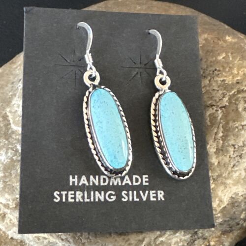 Women's Blue Dry Creek Turquoise Dangle Earrings | Navajo Sterling Silver | Authentic Native American Handmade | 16510