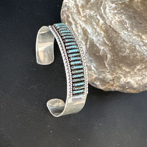 Zuni Blue Turquoise Needle Point Cluster Cuff Bracelet | Sterling Silver | Authentic Native American Handmade | 15067