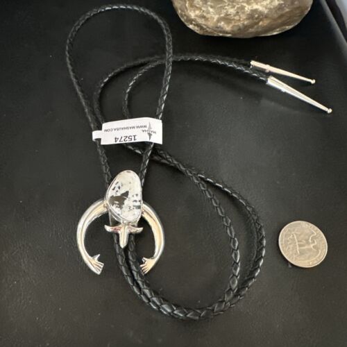 Men's Naja White Buffalo Turquoise Bolo Tie | Navajo Sterling Silver | Authentic Native American Handmade | 15274