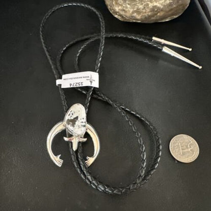 Men's Naja White Buffalo Turquoise Bolo Tie | Navajo Sterling Silver | Authentic Native American Handmade | 15274