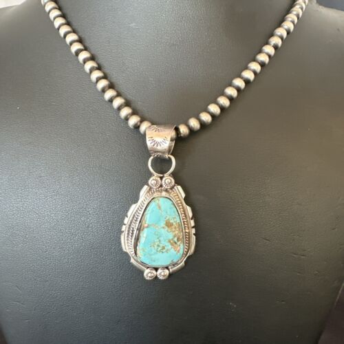 Navajo Pearls Turquoise Necklace with Royston Pendant | Sterling Silver | Authentic Native American Handmade | 17128