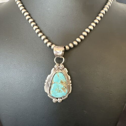 Navajo Pearls Turquoise Necklace with Royston Pendant | Sterling Silver | Authentic Native American Handmade | 17128