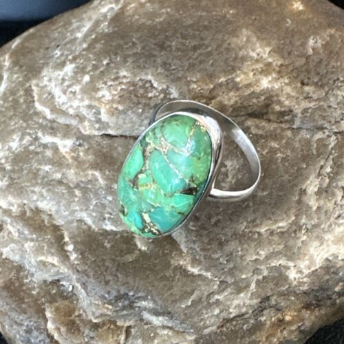 Navajo Green Mojave Turquoise Ring | Sterling Silver | Sz 7 | Authentic Native American Handmade | 15926