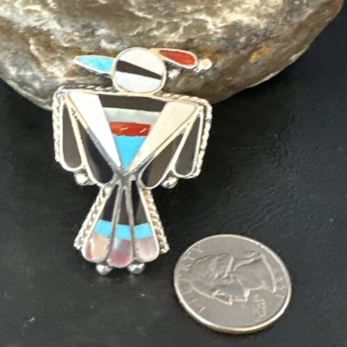 Zuni Turquoise Onyx Peyote Bird Inlay Ring | Sterling Silver | Sz 7 | Authentic Native American Handmade | 15390