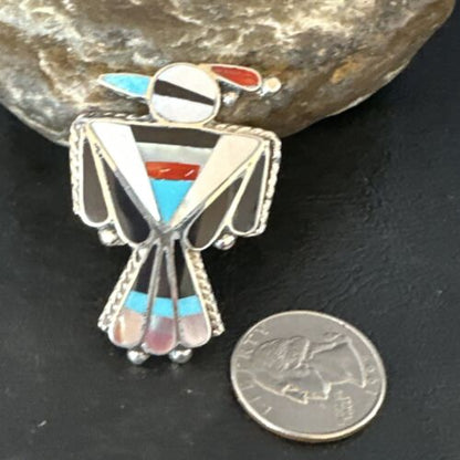 Zuni Turquoise Onyx Peyote Bird Inlay Ring | Sterling Silver | Sz 7 | Authentic Native American Handmade | 15390