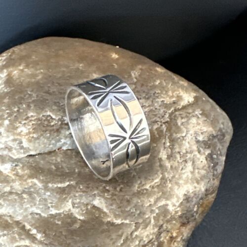 Men's Wide Band Navajo Stamped Ring | Sterling Silver | Sz 12 | Authentic Native American Handmade | 15126