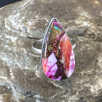 Navajo Turquoise Spiny Oyster Ring | Sterling Silver | Sz 8 | Authentic Native American Handmade | 16624