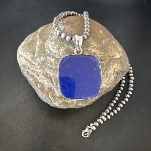 Navajo Blue Lapis Pendant with Pearls | Sterling Silver Necklace | 20" | Authentic Native American Handmade | 16665