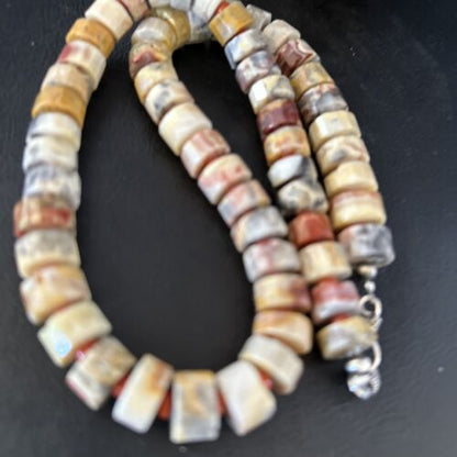 Southwestern Yellow Red Jasper Coral Necklace | 12mm Sterling Silver | Authentic Native American Handmade | 20" | 14433