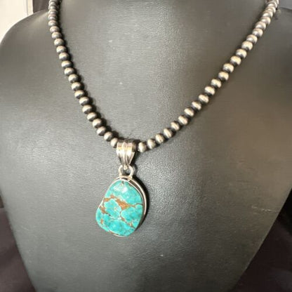 Navajo Blue Spiderweb Turquoise Pendant Necklace | Sterling Silver | Native American Handmade | 15572