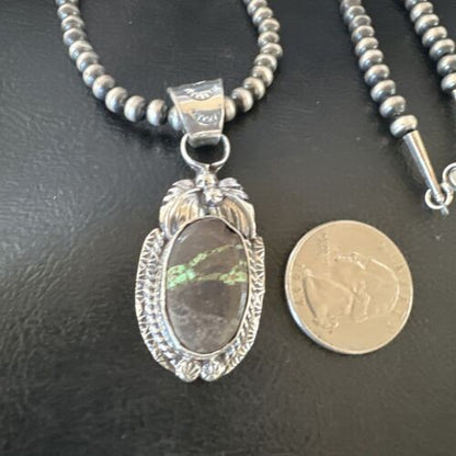 Navajo Green Boulder Turquoise Pendant Necklace | Sterling Silver | Men's Women's | 16136