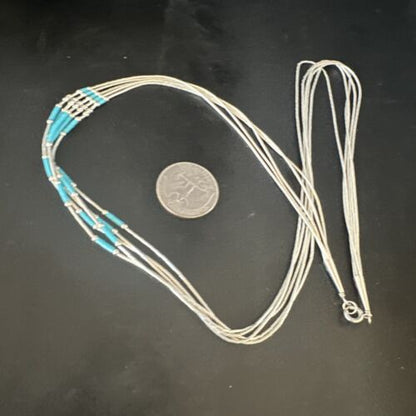 Turquoise 5-Strand Heishi Necklace | Sterling Silver | Authentic Native American Handmade | 15138